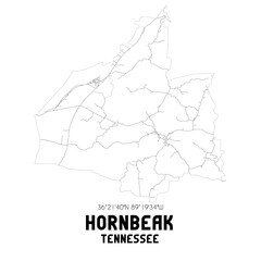 Hornbeak Tennessee. US street map with black and white lines.