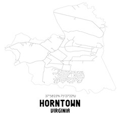 Horntown Virginia. US street map with black and white lines.
