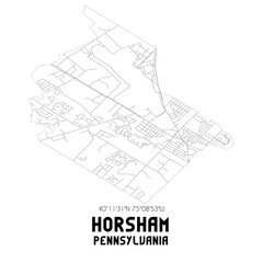Horsham Pennsylvania. US street map with black and white lines.