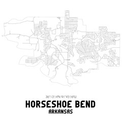 Horseshoe Bend Arkansas. US street map with black and white lines.