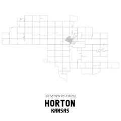 Horton Kansas. US street map with black and white lines.