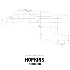 Hopkins Michigan. US street map with black and white lines.