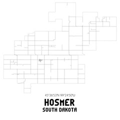 Hosmer South Dakota. US street map with black and white lines.