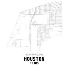 Houston Texas. US street map with black and white lines.