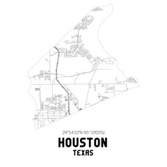 Fototapeta na wymiar Houston Texas. US street map with black and white lines.