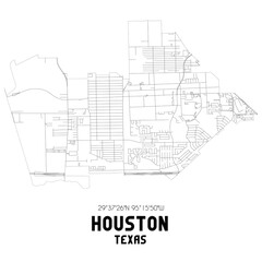 Houston Texas. US street map with black and white lines.