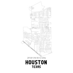 Houston Texas. US street map with black and white lines.