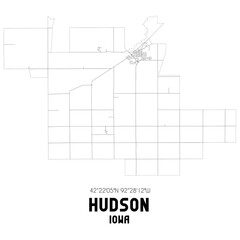 Hudson Iowa. US street map with black and white lines.