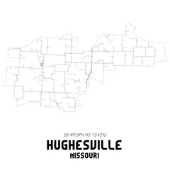 Hughesville Missouri. US street map with black and white lines.