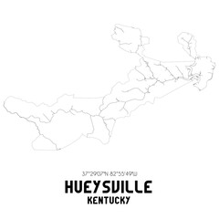 Hueysville Kentucky. US street map with black and white lines.