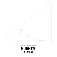 Hughes Alaska. US street map with black and white lines.