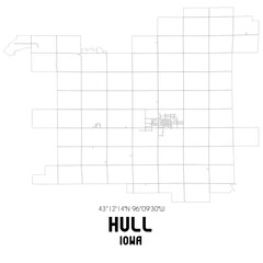 Hull Iowa. US street map with black and white lines.