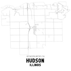 Hudson Illinois. US street map with black and white lines.