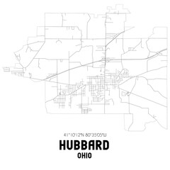Hubbard Ohio. US street map with black and white lines.