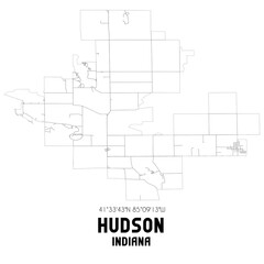 Hudson Indiana. US street map with black and white lines.