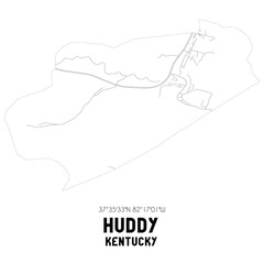Huddy Kentucky. US street map with black and white lines.