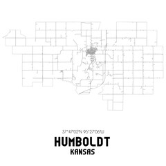 Humboldt Kansas. US street map with black and white lines.
