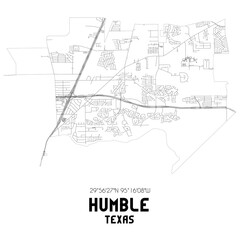 Humble Texas. US street map with black and white lines.