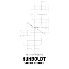 Humboldt South Dakota. US street map with black and white lines.