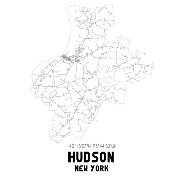 Hudson New York. US street map with black and white lines.