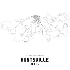 Huntsville Texas. US street map with black and white lines.