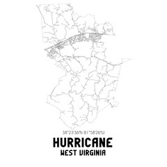 Hurricane West Virginia. US street map with black and white lines.