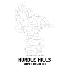 Hurdle Mills North Carolina. US street map with black and white lines.