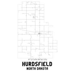 Hurdsfield North Dakota. US street map with black and white lines.