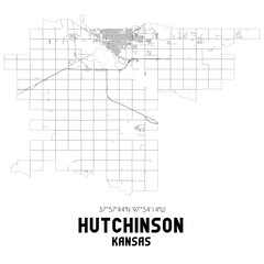 Hutchinson Kansas. US street map with black and white lines.