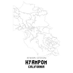 Hyampom California. US street map with black and white lines.