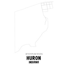 Huron Indiana. US street map with black and white lines.