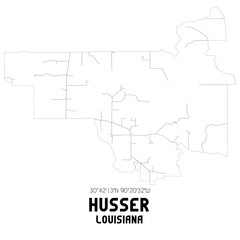 Husser Louisiana. US street map with black and white lines.