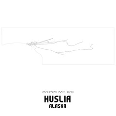 Huslia Alaska. US street map with black and white lines.