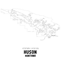 Huson Montana. US street map with black and white lines.