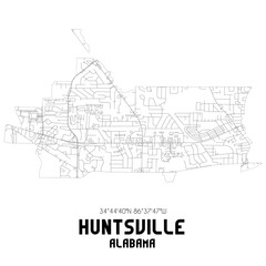 Huntsville Alabama. US street map with black and white lines.