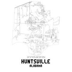 Huntsville Alabama. US street map with black and white lines.