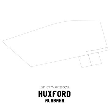 Huxford Alabama. US street map with black and white lines.