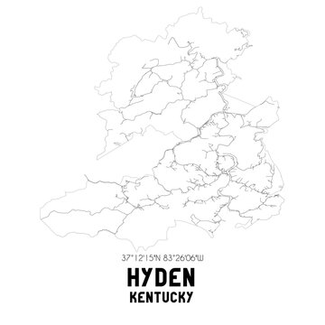 Hyden Kentucky. US street map with black and white lines.