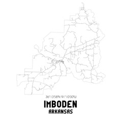 Imboden Arkansas. US street map with black and white lines.