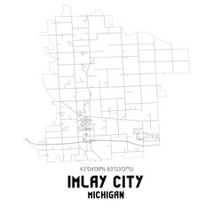 Imlay City Michigan. US street map with black and white lines.