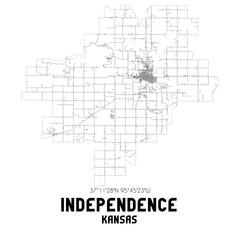 Independence Kansas. US street map with black and white lines.