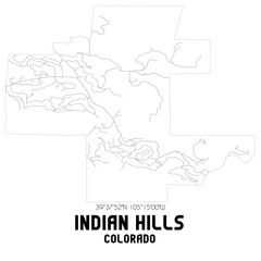 Indian Hills Colorado. US street map with black and white lines.