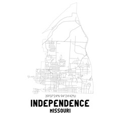 Independence Missouri. US street map with black and white lines.