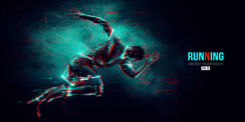 Abstract silhouette of a running athlete on black background. Runner man are running sprint or marathon. Vector illustration - obrazy, fototapety, plakaty