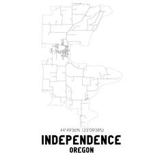 Independence Oregon. US street map with black and white lines.