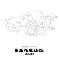 Independence Virginia. US street map with black and white lines.