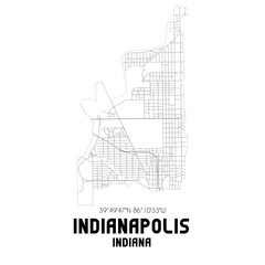 Indianapolis Indiana. US street map with black and white lines.