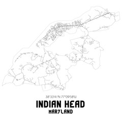 Fototapeta na wymiar Indian Head Maryland. US street map with black and white lines.