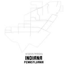 Indiana Pennsylvania. US street map with black and white lines.