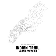 Indian Trail North Carolina. US street map with black and white lines.
